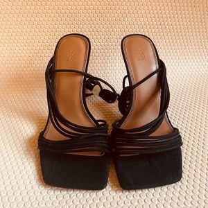 ASOS Black square toe strappy heel.